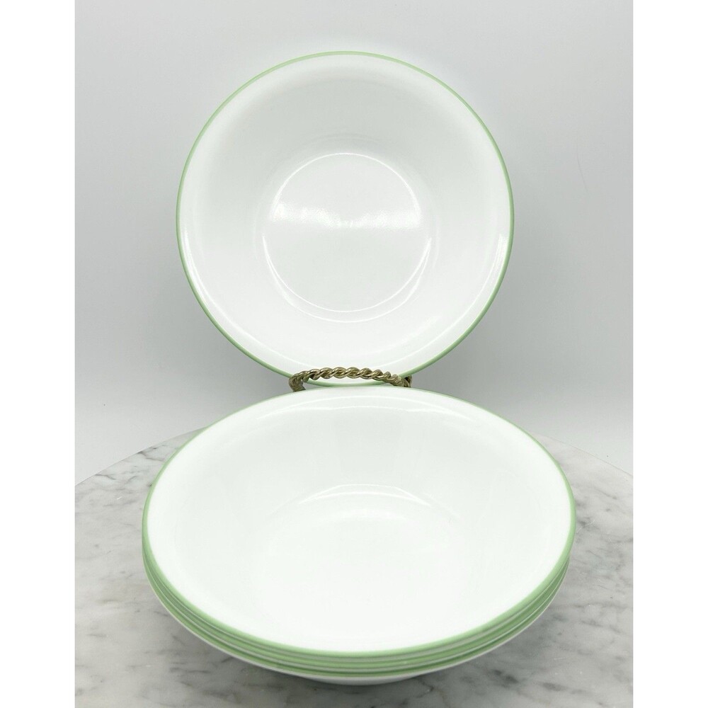 Corelle White with Green Rim Cereal Soup Bowls 7.25” Set of 4
